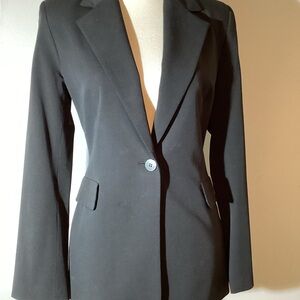 Laundry By Shelli Segal Black Tailored One Button Blazer, faux pockets, size 8